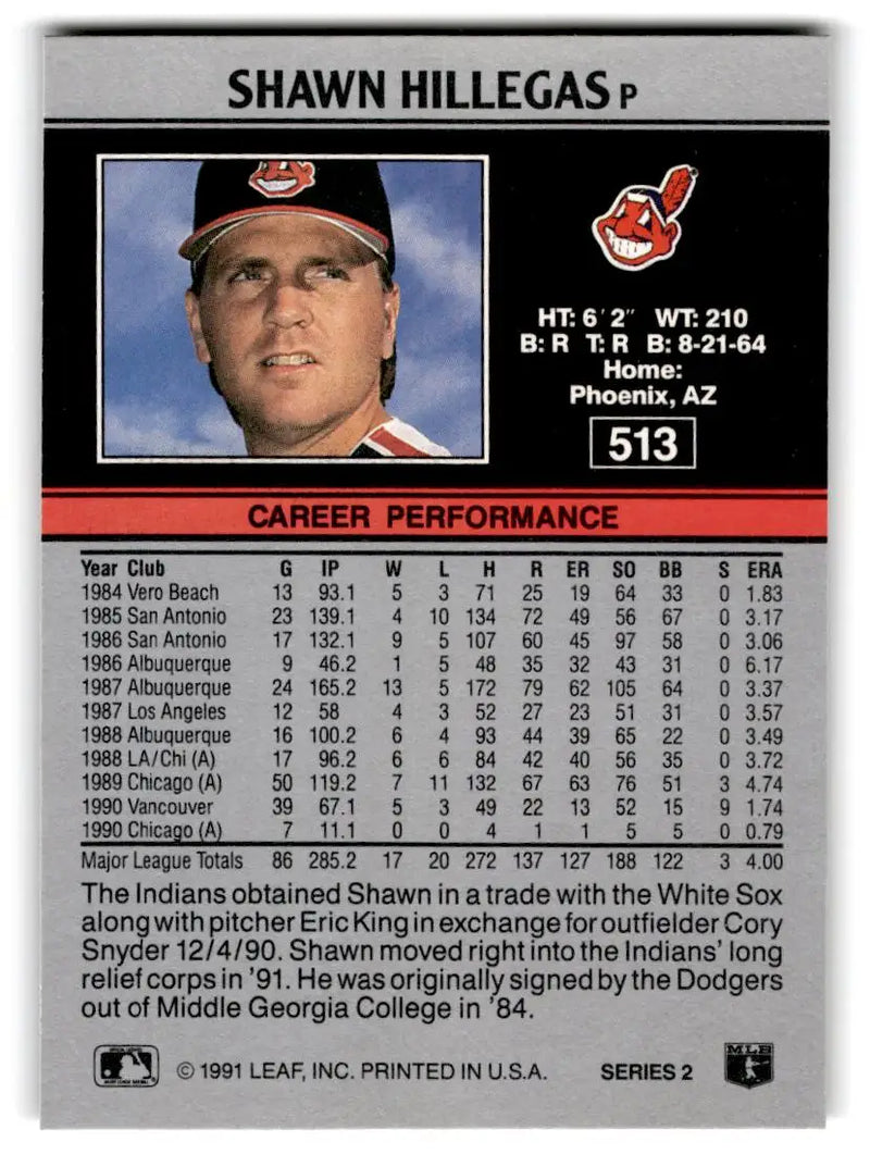 1991 Leaf #513 Shawn Hillegas - Baseball Card Single