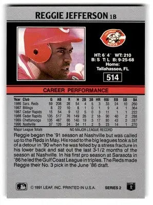1991 Leaf #514 Reggie Jefferson - Baseball Card Single