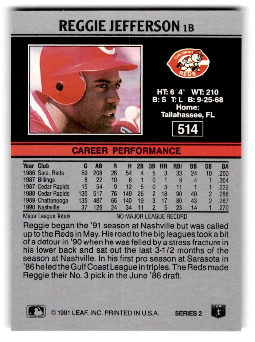 1991 Leaf #514 Reggie Jefferson - Baseball Card Single