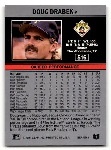 1991 Leaf #516 Doug Drabek NM Near Mint Pirates ID:55937 - Baseball Card Single