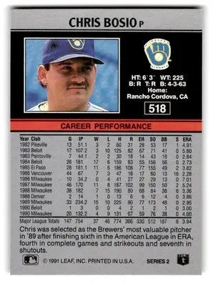 1991 Leaf #518 Chris Bosio - Baseball Card Single