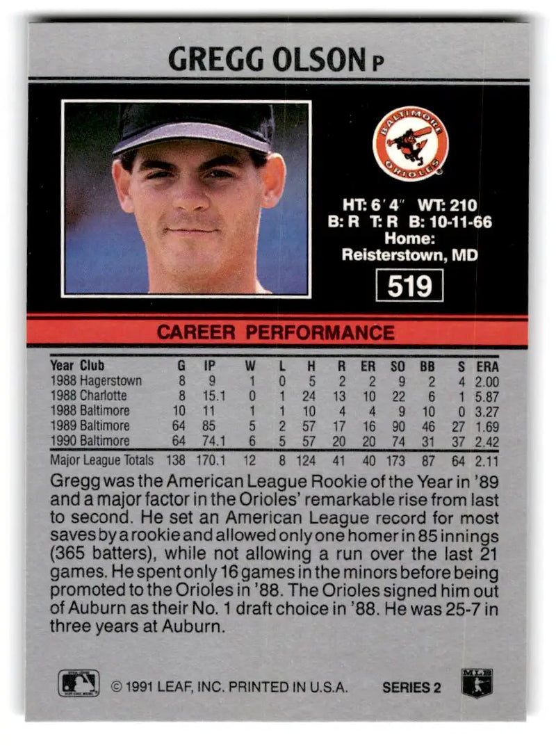 1991 Leaf #519 Gregg Olson - Baseball Card Single