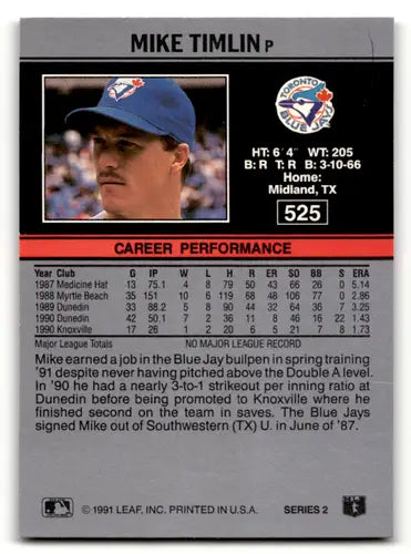 1991 Leaf #525 Mike Timlin NM Near Mint RC Rookie Blue Jays ID:55936 - Baseball Card Single