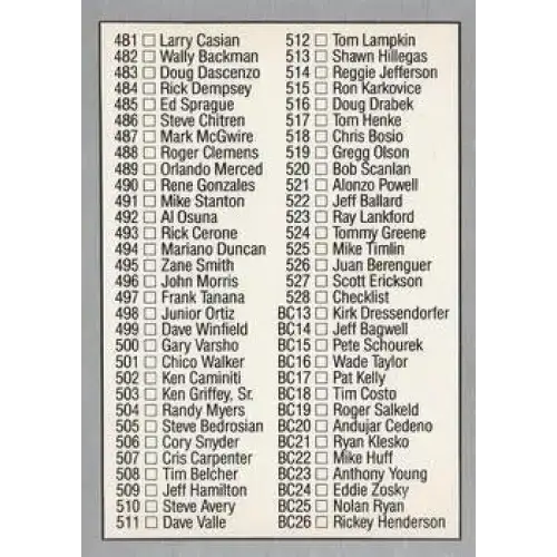 1991 Leaf #528 Checklist 449-528-and BC13-BC26 Sandy Alomar Jr. NM-MT Checklist Baseball Card - Baseball Card Single