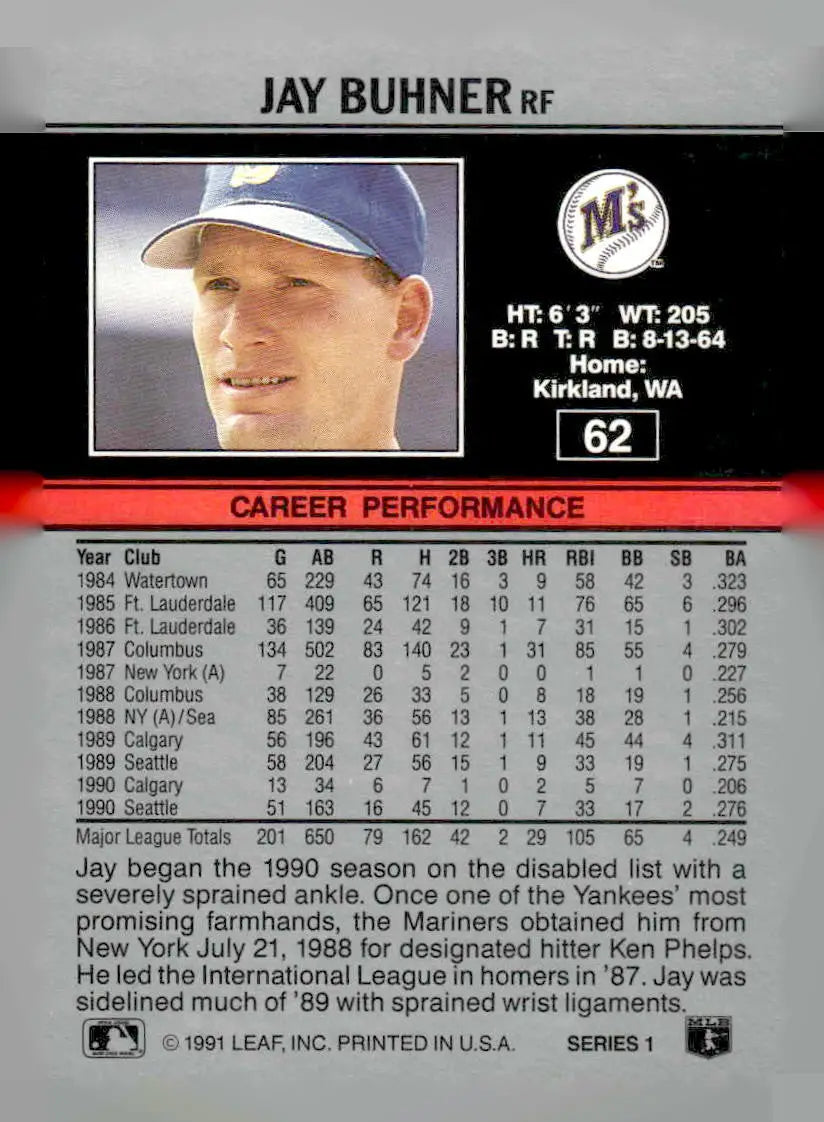 1991 Leaf #62 Jay Buhner - Baseball Card Single