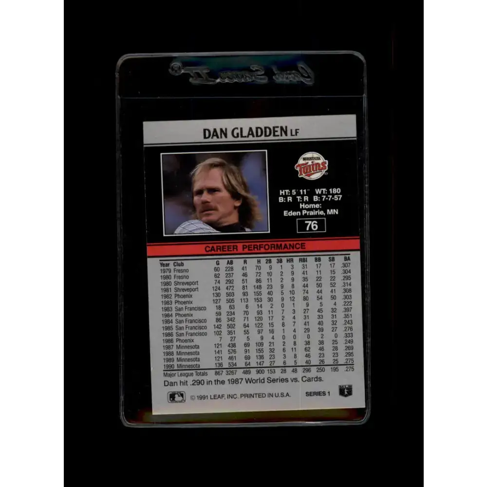 1991 Leaf #76 Dan Gladden NM-MT Minnesota Twins Baseball Card - Baseball Card Single