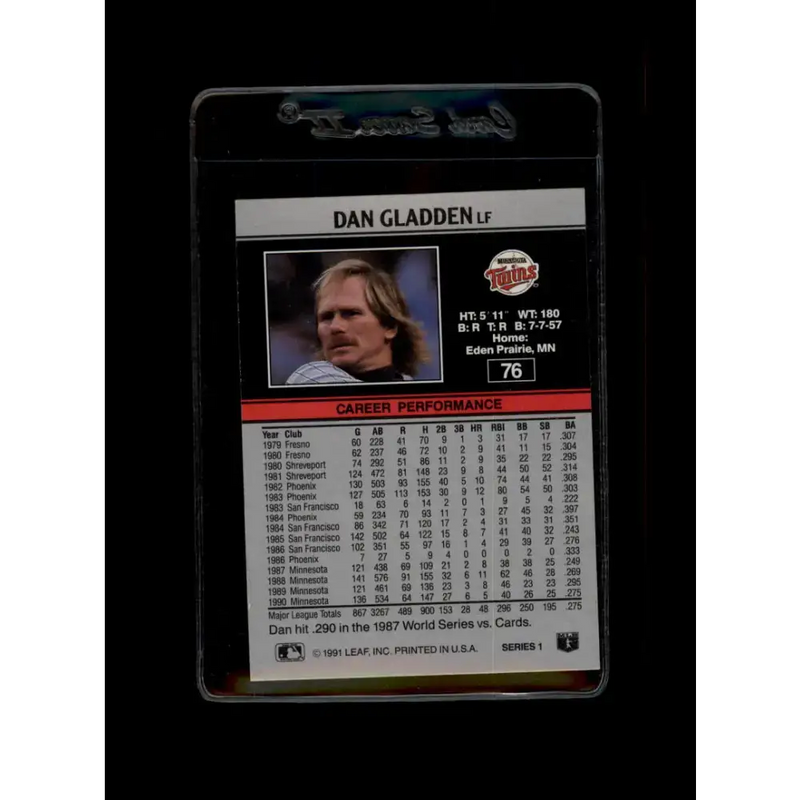 1991 Leaf #76 Dan Gladden NM-MT Minnesota Twins Baseball Card - Baseball Card Single