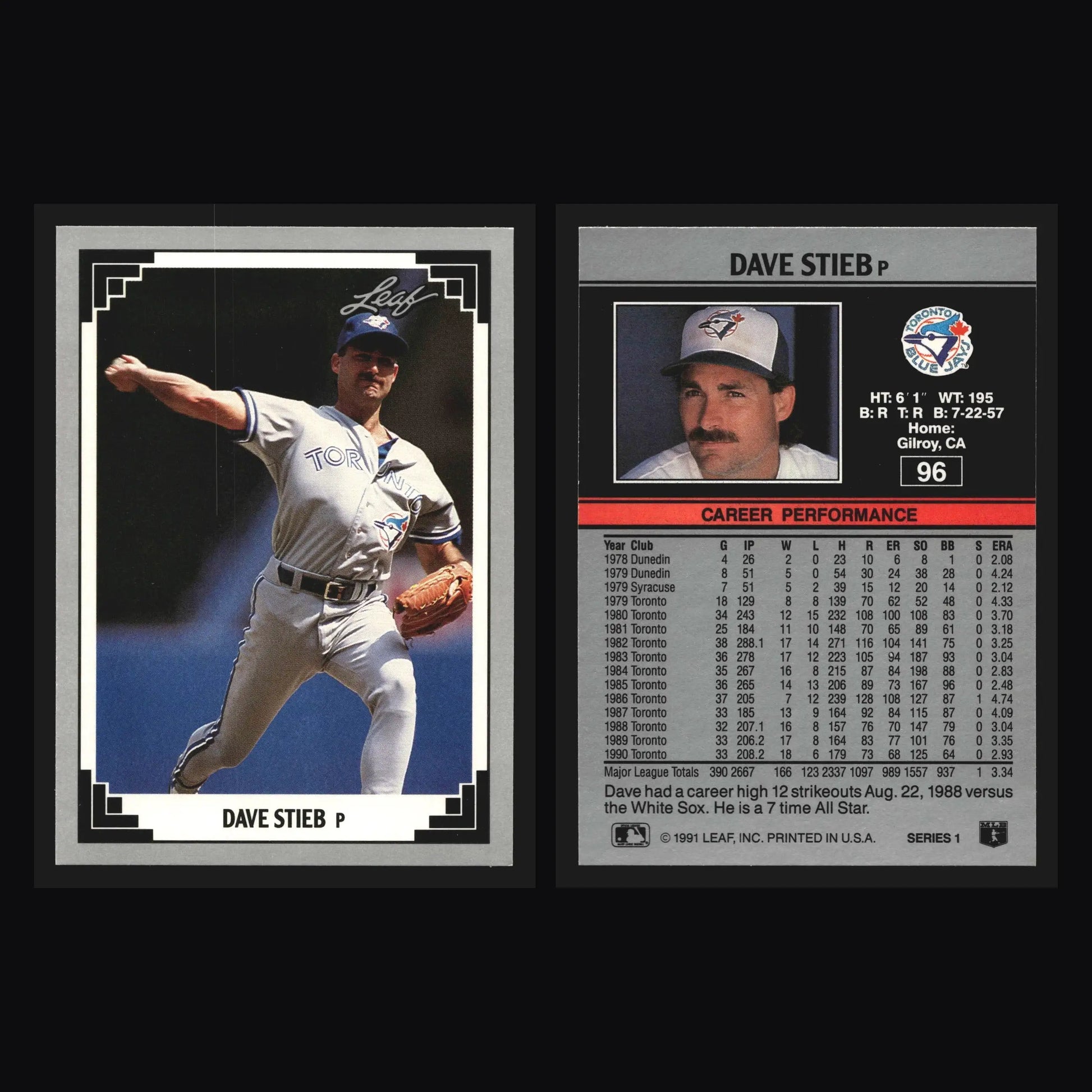 1991 Leaf #96 Dave Stieb Toronto Blue Jays