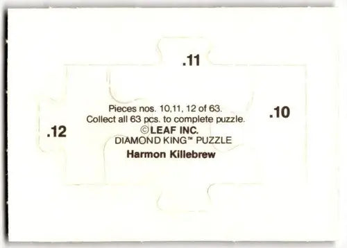 Original gloss leaf puzzle featuring Harmon Killebrew puzzle pieces from 1991 Leaf Puzzle #10-12 Twins ID 43710