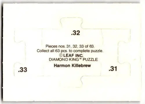 Puzzle piece insert from 1991 Leaf Puzzle featuring Harmon Killebrew with original gloss