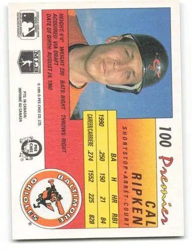 1991 O-Pee-Chee Premeir #100 Cal Ripken Jr. NM-MT Orioles - Baseball Card Single