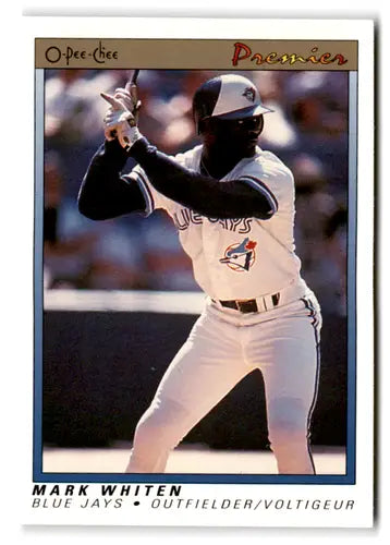 Original gloss baseball card featuring Mark Whiten of the Blue Jays from 1991 O-Pee-Chee Premier