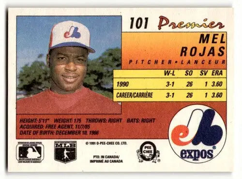 Original gloss 1991 O-Pee-Chee Premier Mel Rojas Montreal Expos baseball card