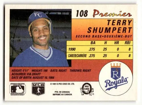 Original gloss Terry Shumpert Kansas baseball card from 1991 O-Pee-Chee Premier