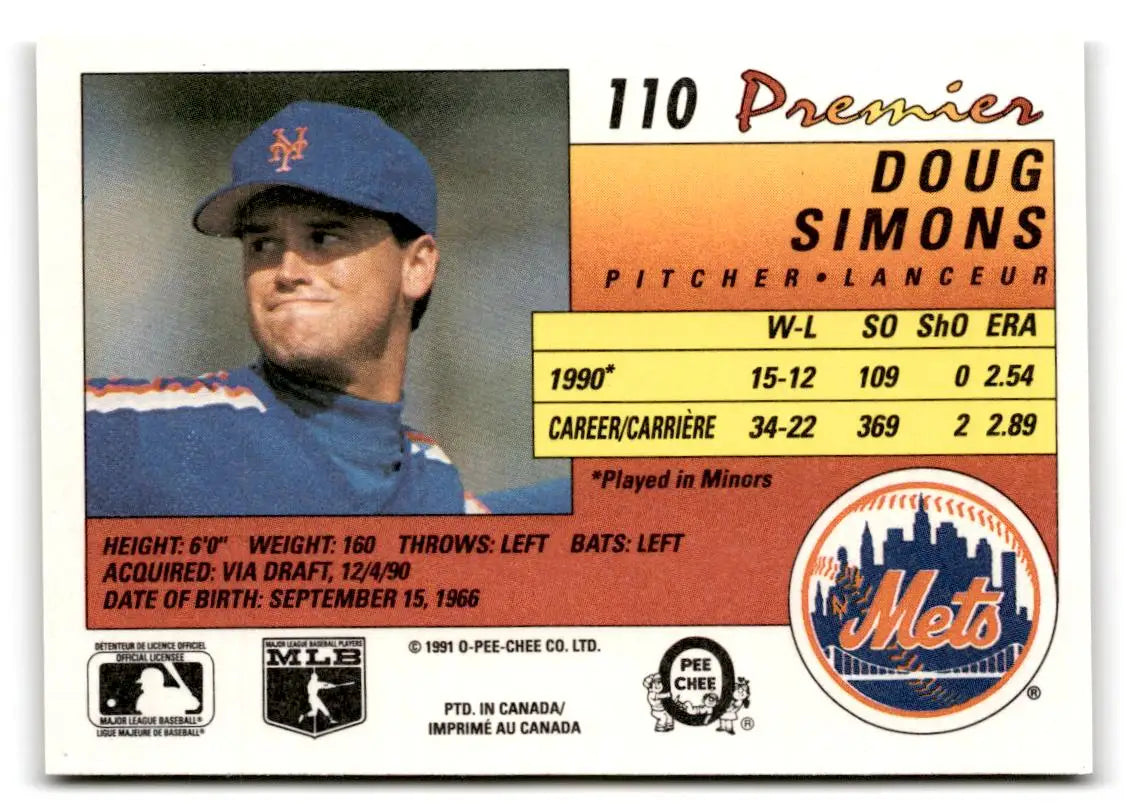 1991 O-Pee-Chee Premier #110 Doug Simons - Baseball Card Single