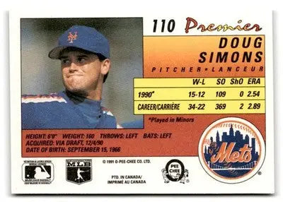 1991 O-Pee-Chee Premier #110 Doug Simons - Baseball Card Single