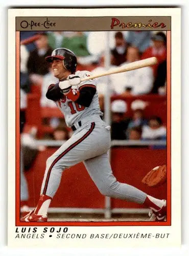 Luis Sojo Angels baseball card from 1991 O-Pee-Chee Premier series, EX/NM condition