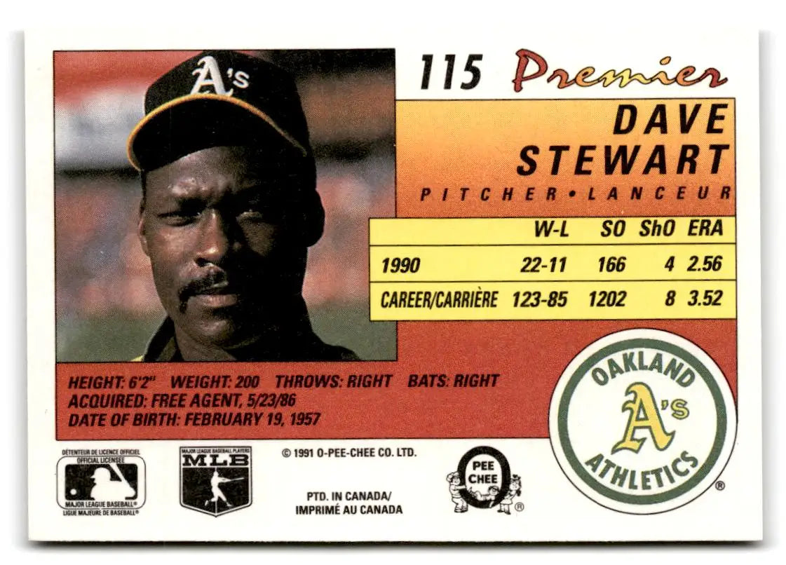 1991 O-Pee-Chee Premier #115 Dave Stewart - Baseball Card Single