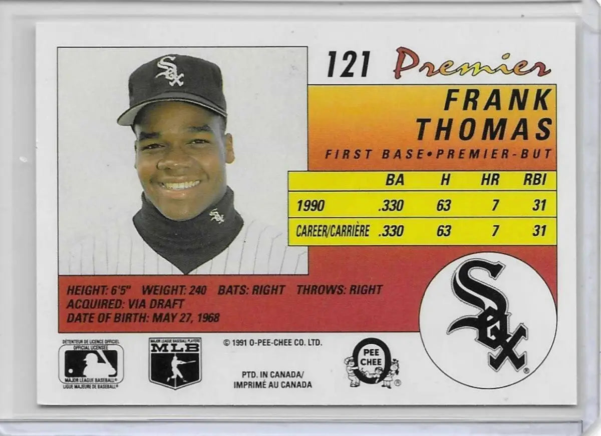 1991 O-Pee-Chee Premier #121 Frank Thomas Chicago White Sox Baseball Card C-59 - Baseball Card Single