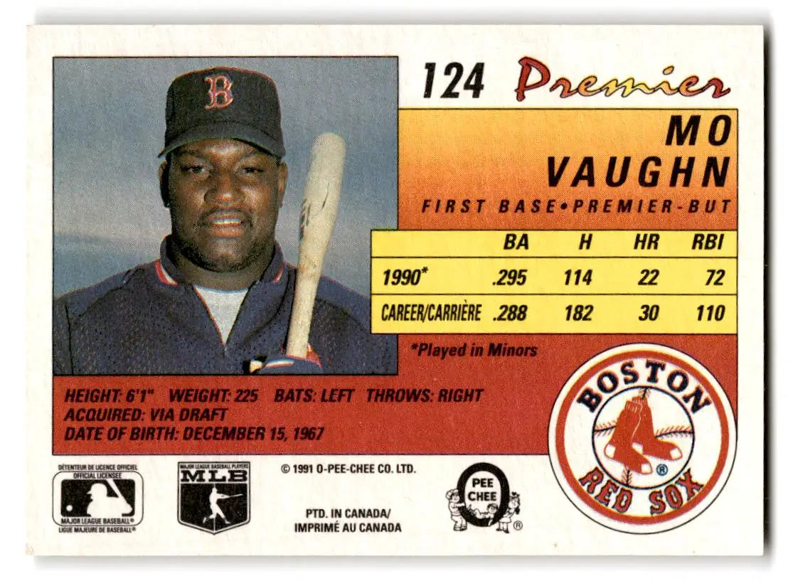 1991 O-Pee-Chee Premier #124 Mo Vaughn - Baseball Card Single