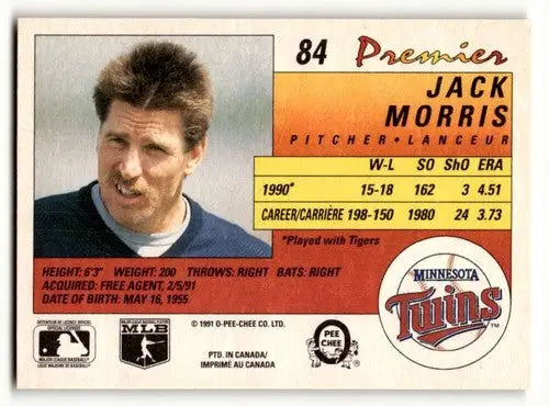 1991 O-Pee-Chee Premier #84 Jack Morris Minnesota Twins Baseball Car ID:56140 - Baseball Card Single