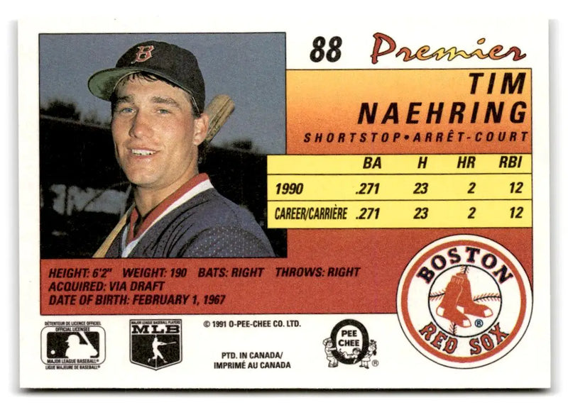 1991 O-Pee-Chee Premier #88 Tim Naehring - Baseball Card Single