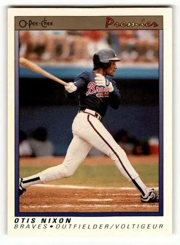 Original gloss Otis Nixon Atlanta Braves baseball card from 1991 O-Pee-Chee Premier