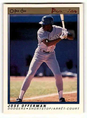 Original gloss Jose Offerman Los Angeles Dodgers baseball card from 1991 O-Pee-Chee Premier