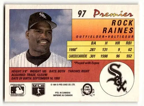 Original gloss Tim Rock Raines baseball card featuring Chicago White Sox player
