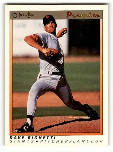 Original gloss Dave Righetti San Francisco Giants baseball card from 1991 O-Pee-Chee Premier