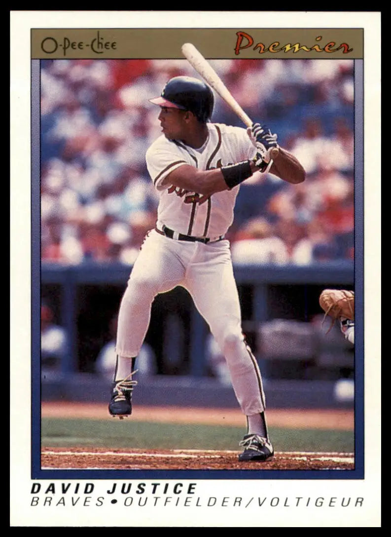 1991 O-Pee-Chee Premier David Justice 70 Atlanta Braves NM - Baseball Card Single