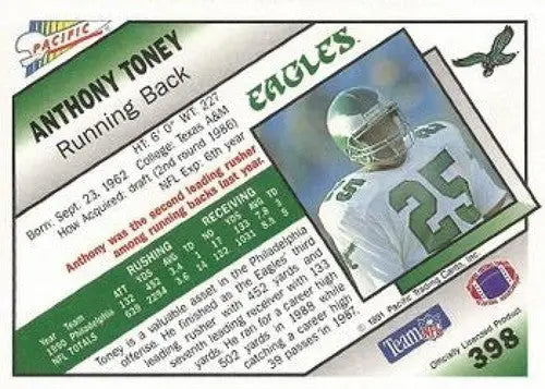 1991 Pacific #398 Anthony Toney NM-MT Eagles ID:16227 - Football Card Single
