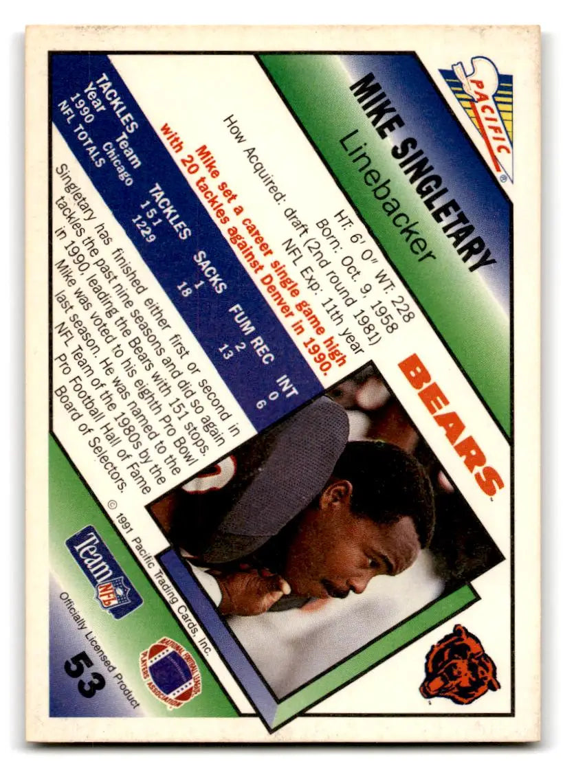 1991 Pacific #53 Mike Singletary - Football Card Single