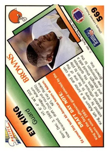 Ed King football card from 1991 Pacific #569 with original gloss showing Browns team