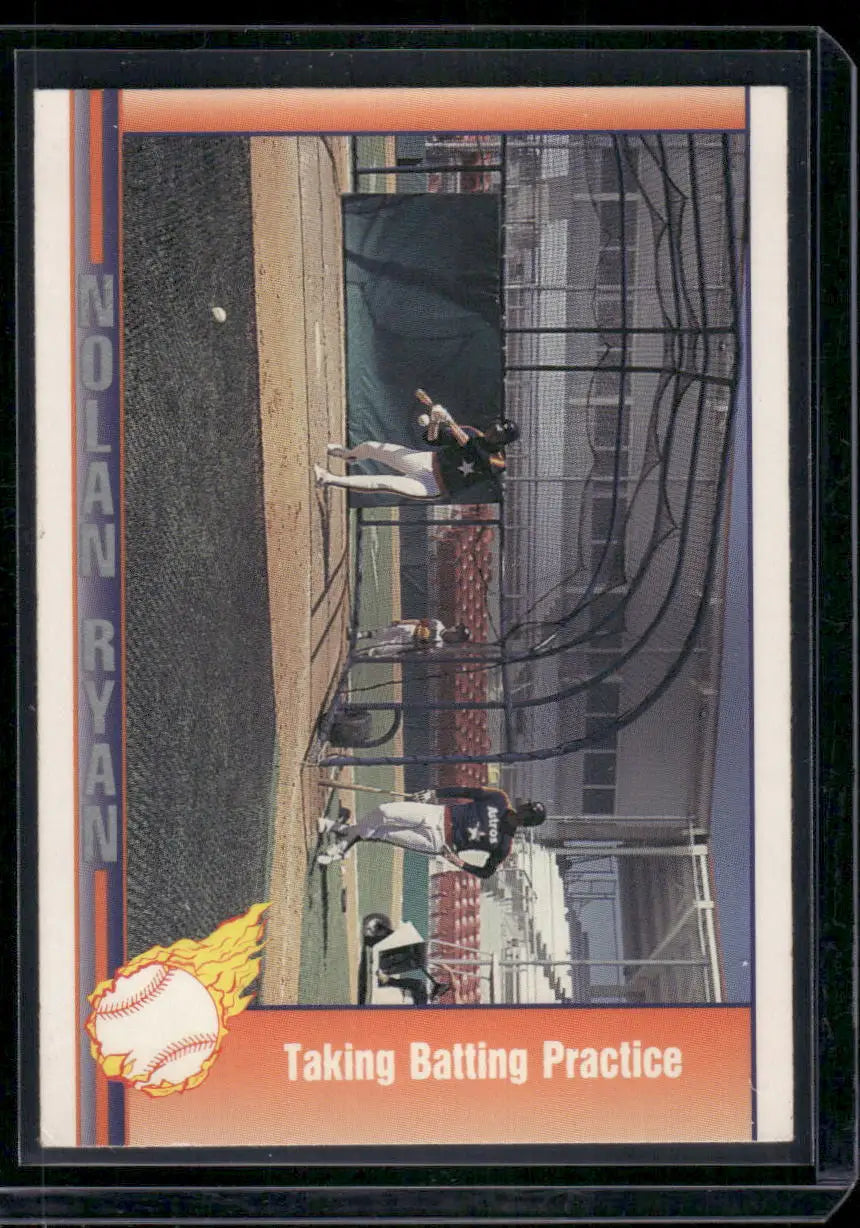 Pacific Nolan Ryan baseball card showing him taking batting practice for 1991 Pacific Nolan Ryan #37