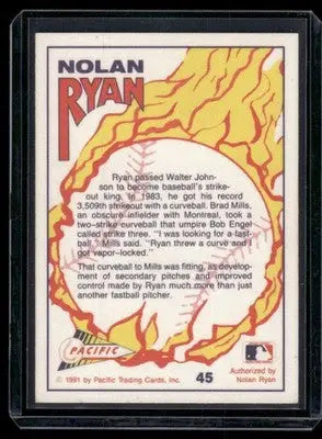 1991 Pacific Nolan Ryan #45 Baseball - Baseball Card Single