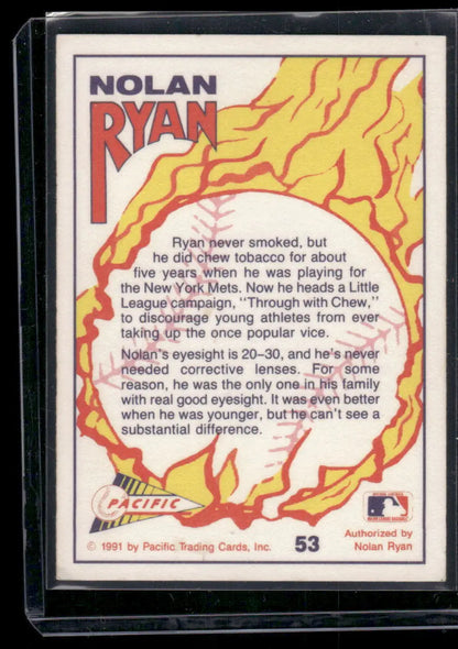 Pacific Nolan Ryan baseball card in protective sleeve from 1991 Pacific Nolan Ryan series