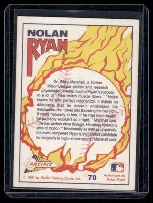 Pacific Nolan Ryan baseball card in protective sleeve from 1991 Pacific Nolan series