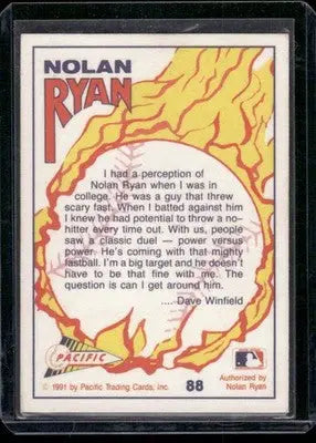 Pacific Nolan Ryan baseball card in protective sleeve from 1991 Pacific Nolan Ryan series