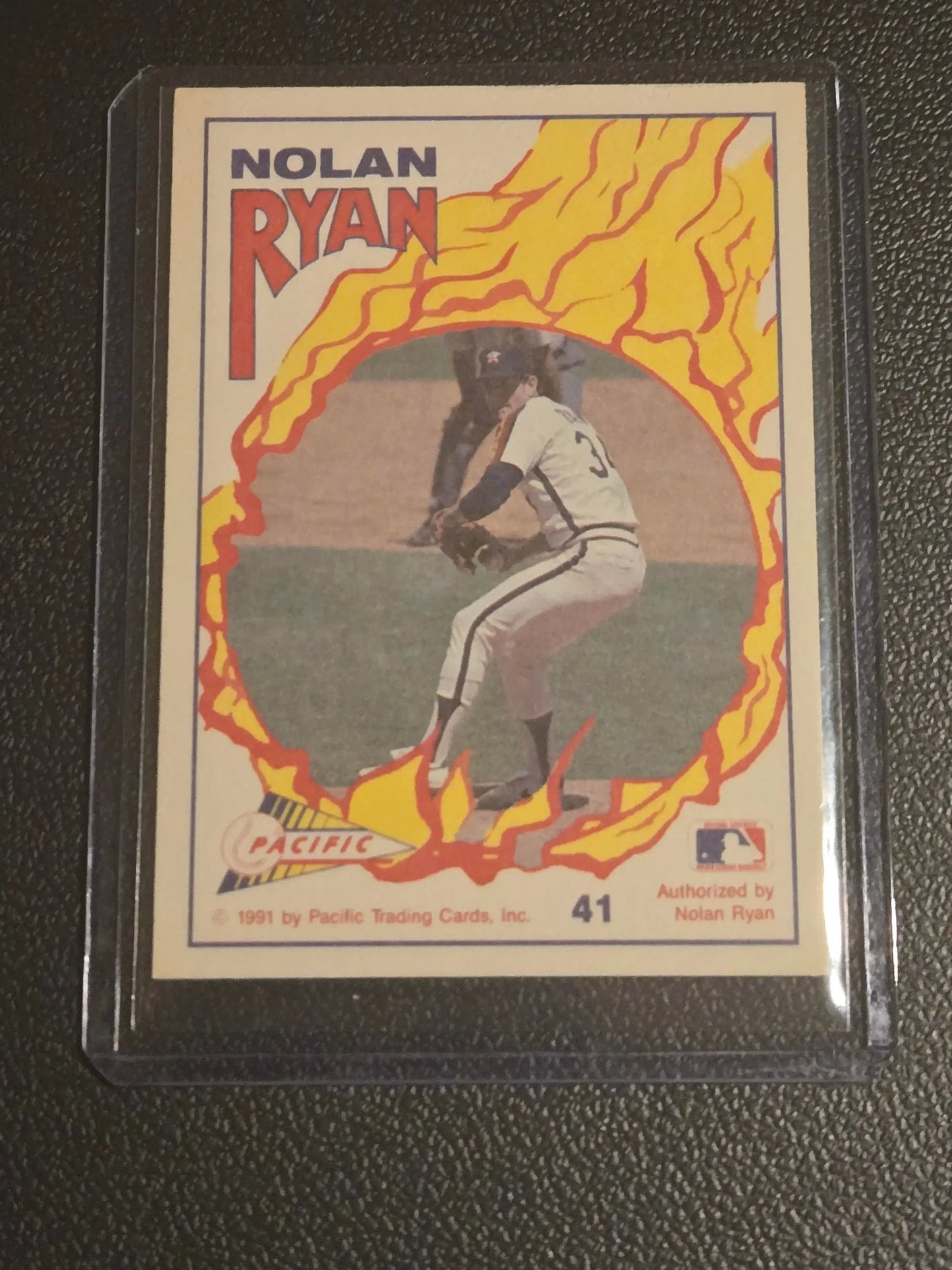 1991 Pacific Nolan Ryan Texas Express I baseball card with fiery border and action shot
