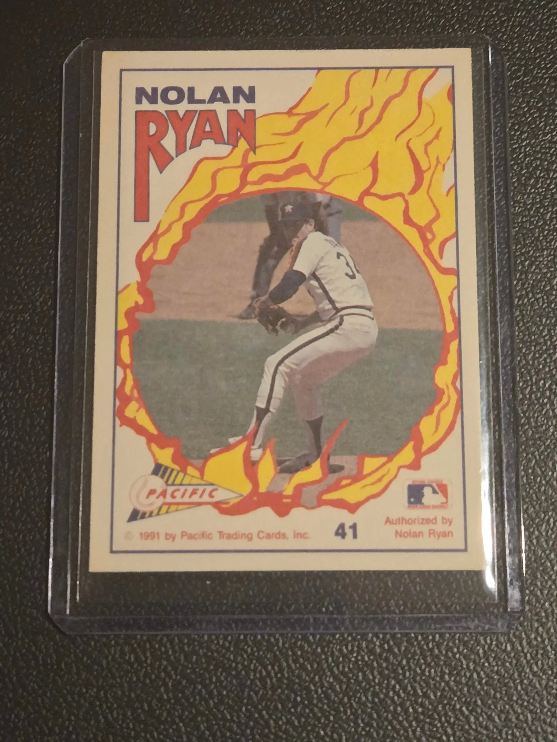 1991 Pacific Nolan Ryan Texas Express I baseball card with fiery border and action shot