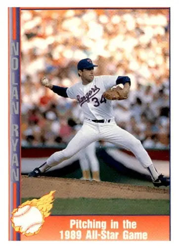 Pacific Nolan Ryan baseball card featuring Nolan Ryan Texas Express pitching in 1989 All-Star game