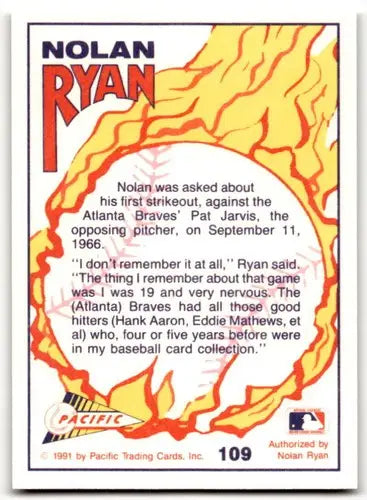 Original gloss baseball card back featuring Nolan Ryan Texas Express from Pacific Ryan Texas