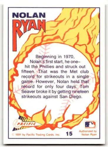 Original gloss Nolan Ryan baseball card from 1991 Pacific Ryan Texas Express series