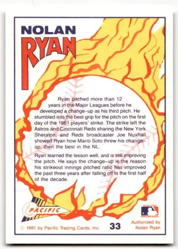 Original gloss of Nolan Ryan baseball card back from Pacific Ryan Texas Express series