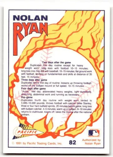 Back of 1991 Pacific Ryan Texas Express I #82 baseball card featuring Nolan Ryan