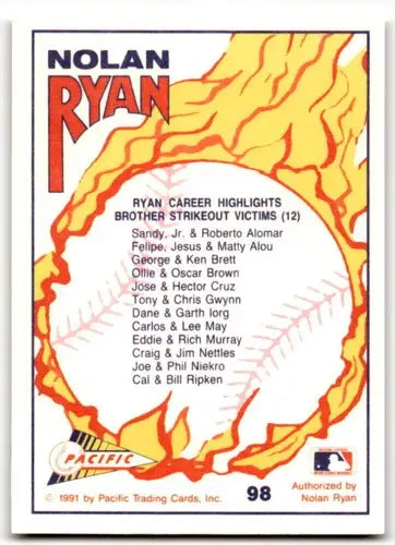 Pacific Ryan Texas baseball card from 1991 Pacific Ryan Texas Express series