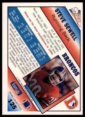 1991 Pacific Steve Sewell 125 Denver Broncos
