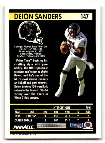 Original gloss Deion Sanders football card from 1991 Pinnacle Simply Sandoval Falcons