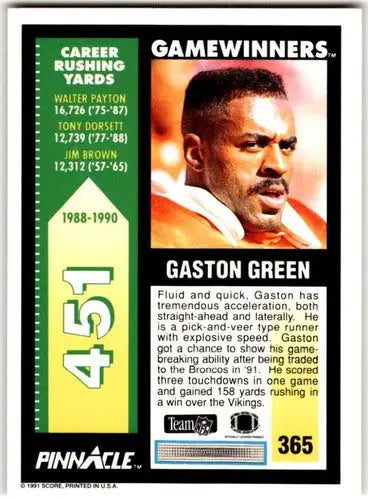1991 Pinnacle #365 Gaston Green NM ID:45045 - Football Card Single
